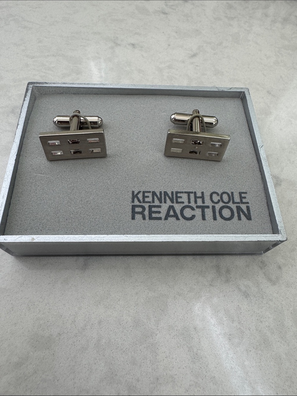 Kenneth Cole Reaction Silver Rectangular Cutout Cufflinks
